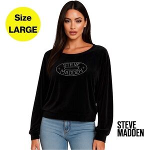2/for $20 🪩 STEVE MADDEN Black Velvet Long Sleeve w/Rhinestone Logo 🖤 (Large)